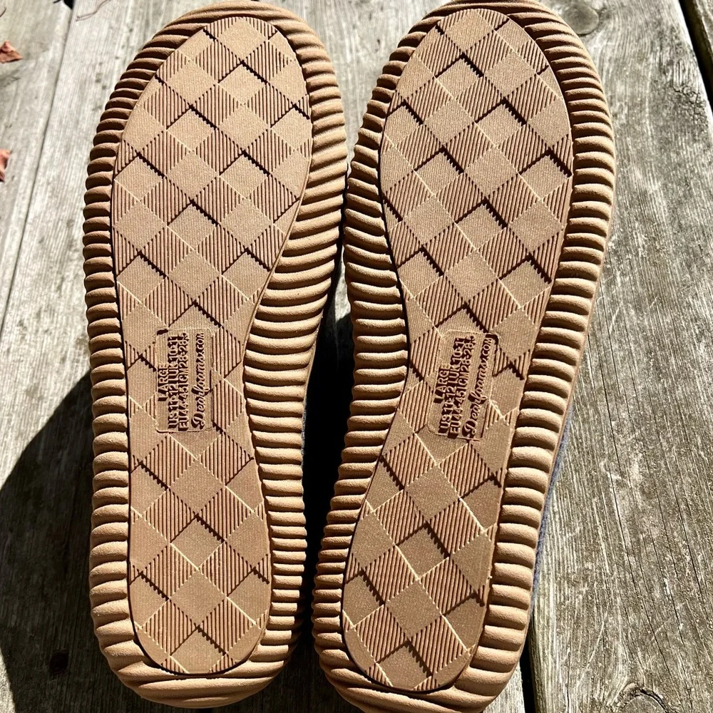 DEARFOAMS COZY COMFORT MEN’S BLUE/TAN STRIPED NOTCH CLOG SLIPPER NWT